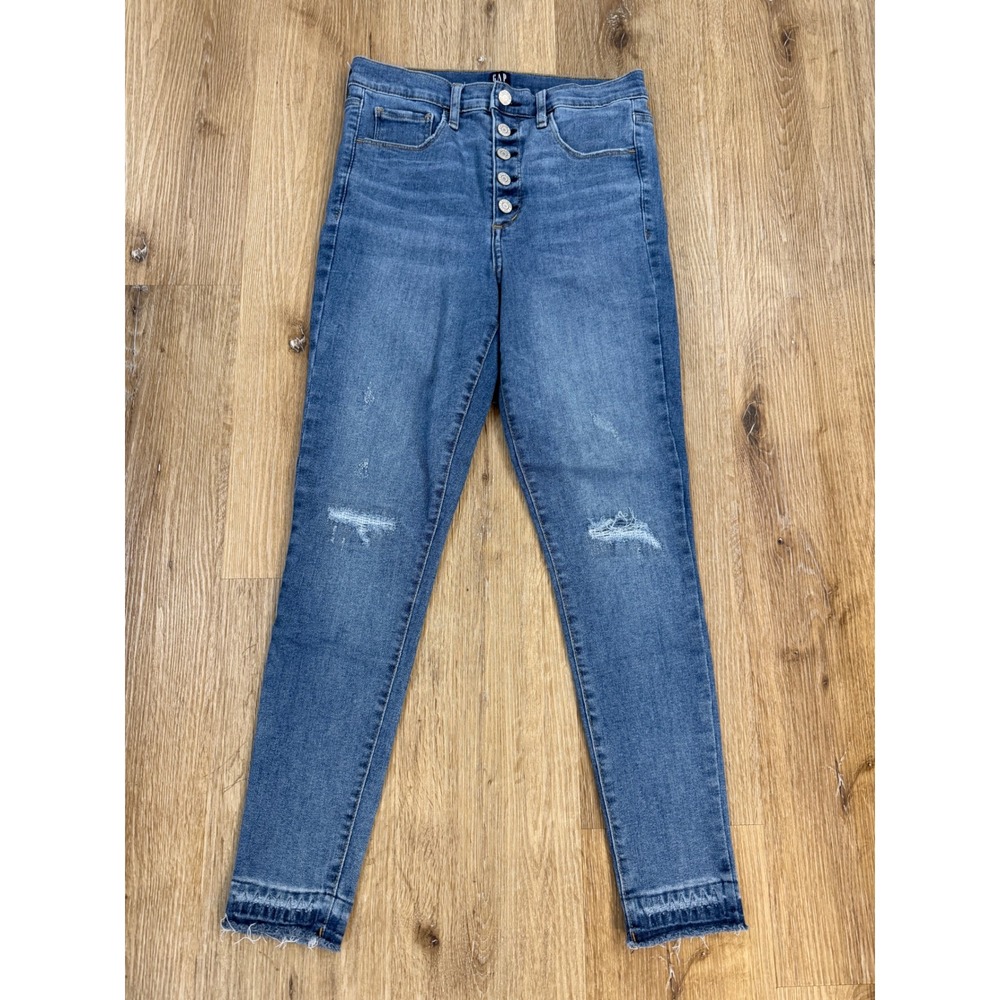 Gap‎ Favorite Jegging Womens 6/28 Regular Blue Distressed Button Fly Raw Hem